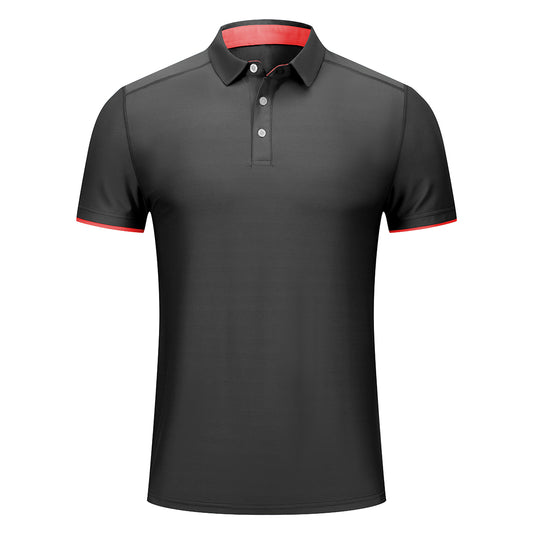 Men's solid color quick drying POO collar short sleeved T-shirt made of carbon black