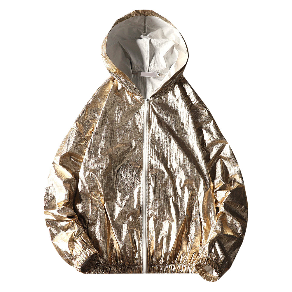Men's hooded solid color sunscreen suit in gold