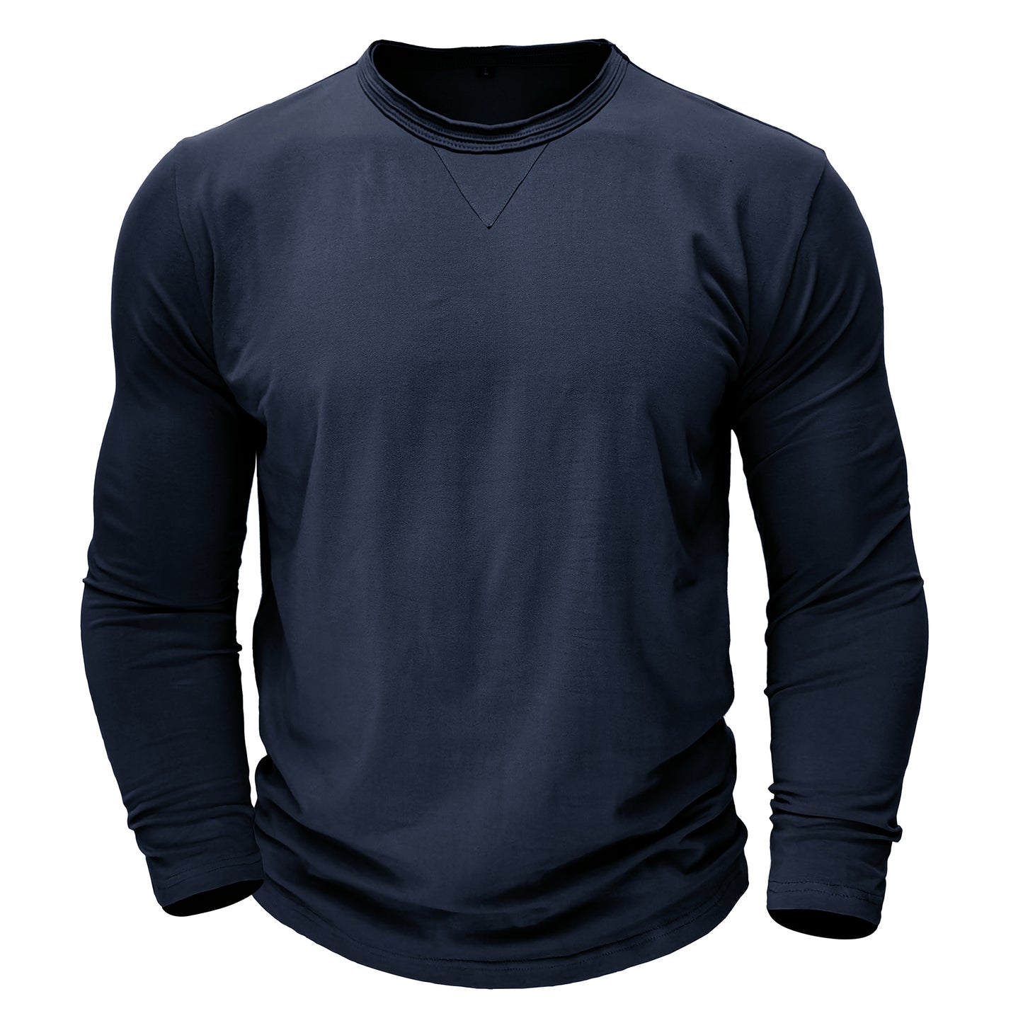 Men's Solid Color Round Neck Long Sleeve T-Shirt Black