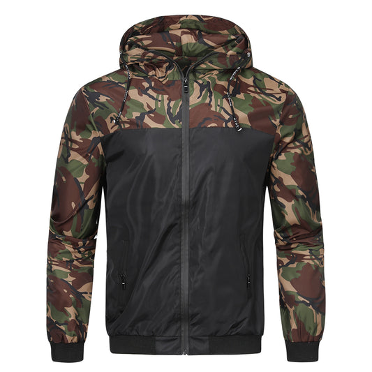 Men's hooded camouflage patchwork jacket green