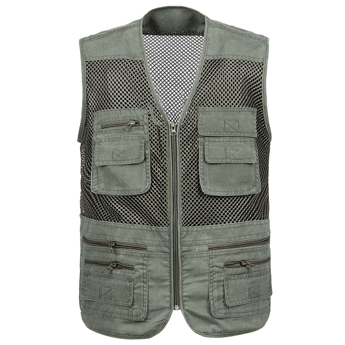 Men's multi pocket V-neck casual vest military green