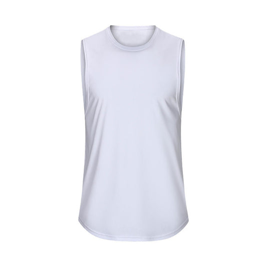 Men's solid color round neck sports vest white