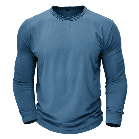 Men's Solid Color Round Neck Long Sleeve T-Shirt Dark Gray