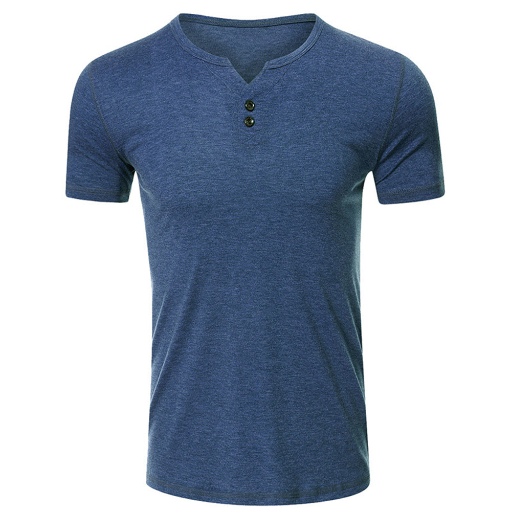 Men's casual solid color T-shirt blue