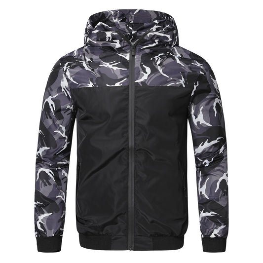 Men's hooded camouflage stitching jacket gray