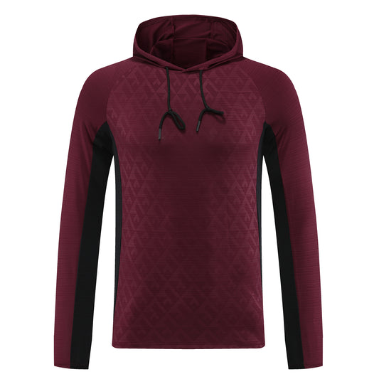 Men's hooded color matching sports sweatshirt jujube red