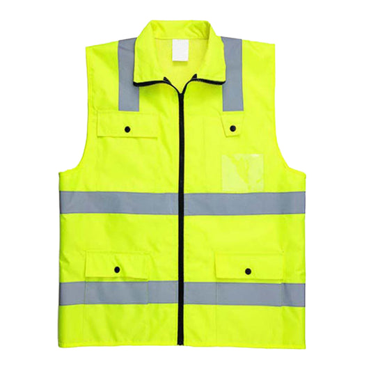 Men's waterproof reflective multi pocket stand up collar vest in fluorescent yellow