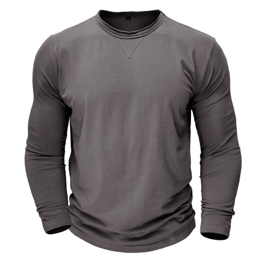 Men's Solid Color Round Neck Long Sleeve T-Shirt White