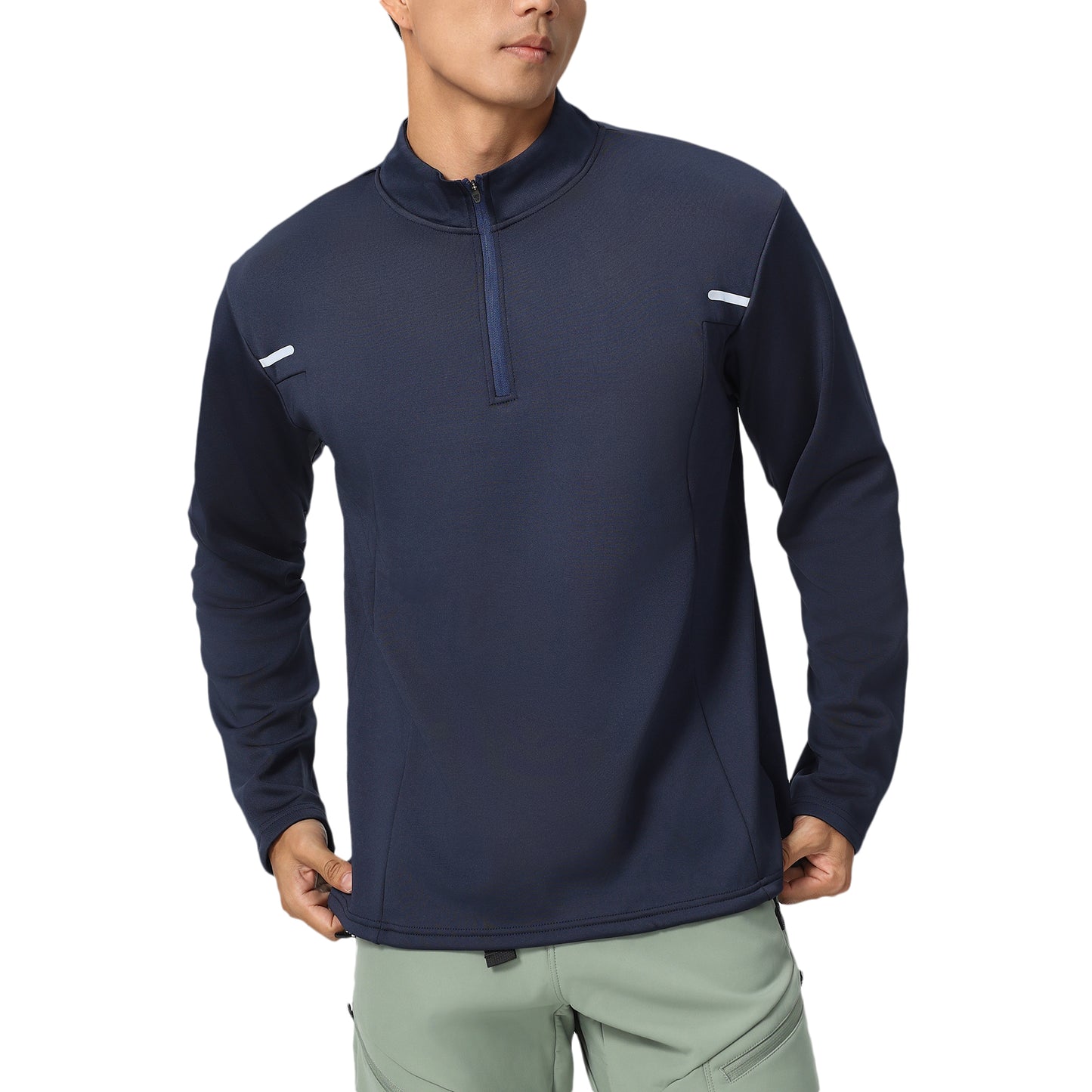 Men's long-sleeved thermal hoodie with stand-up collar in royal blue