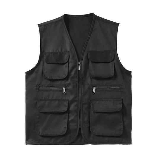 Men's solid color straight tube zipper vest black