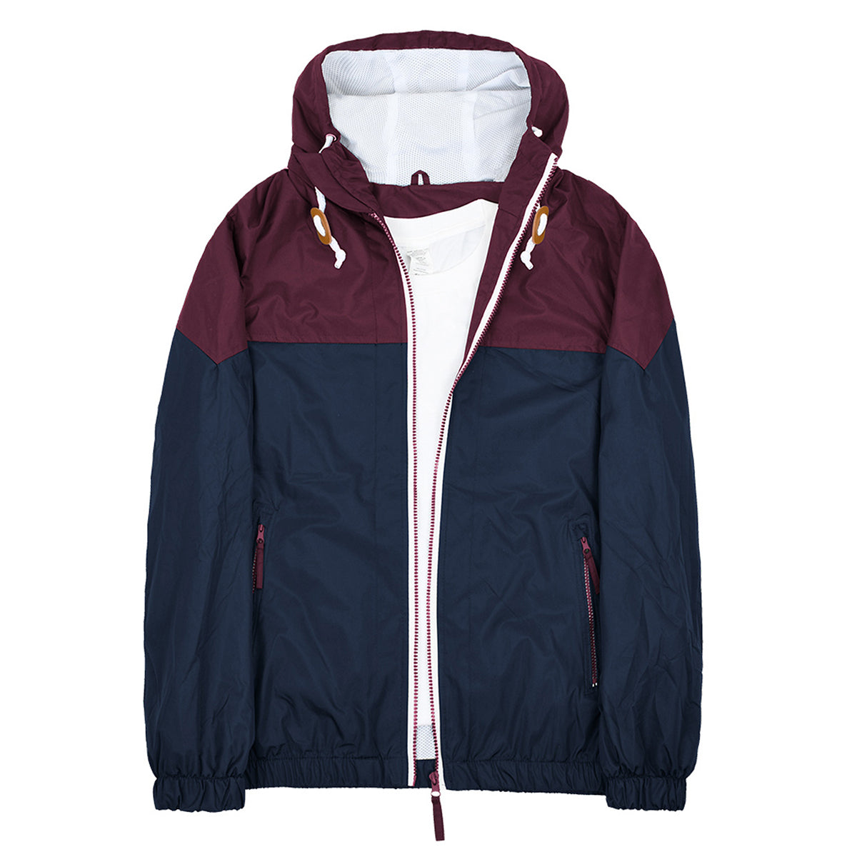 Men's quilted hooded zippered jacket in loose-fitting waterproof red