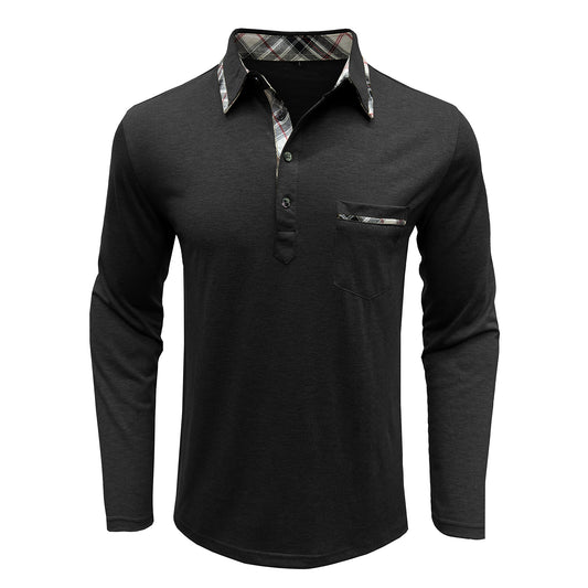 Men's lapel long sleeve slim T-shirt black