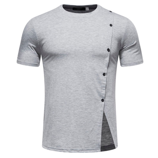 Men's Solid Color Round Neck Fake Two-Piece T-Shirt White