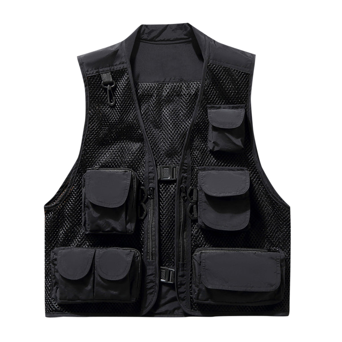 Men's solid mesh multi-pocket vest vest black