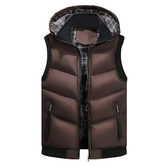 Men's multi pocket solid color thick casual vest iron coffee