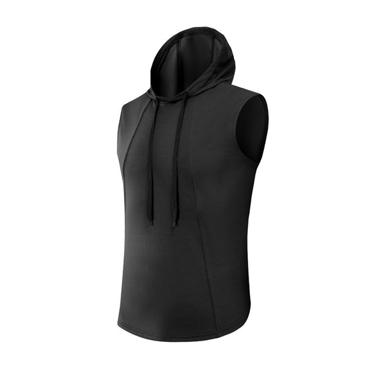 Men's hooded solid slim-fit sports vest black