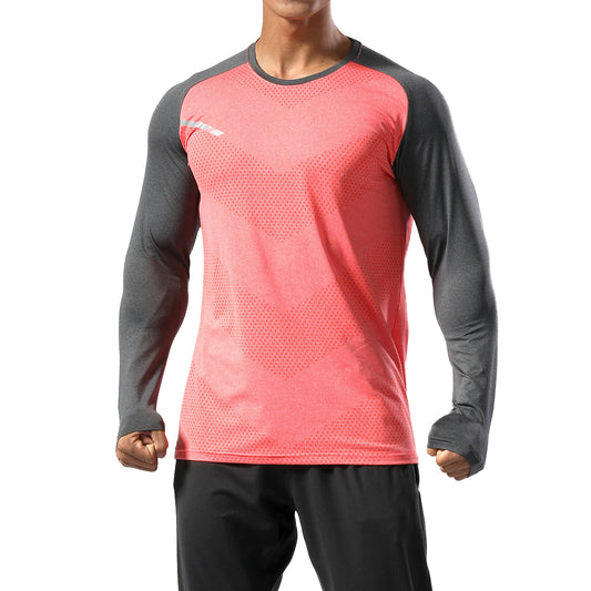 Men's color blocked round neck quick drying long sleeved T-shirt orange