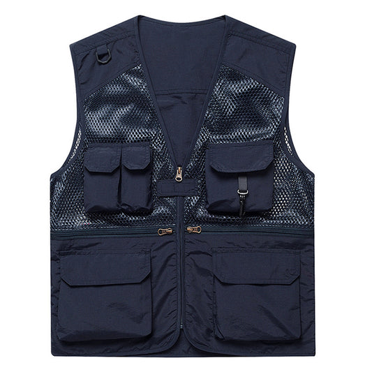 Men's V-neck mesh casual vest vest navy blue