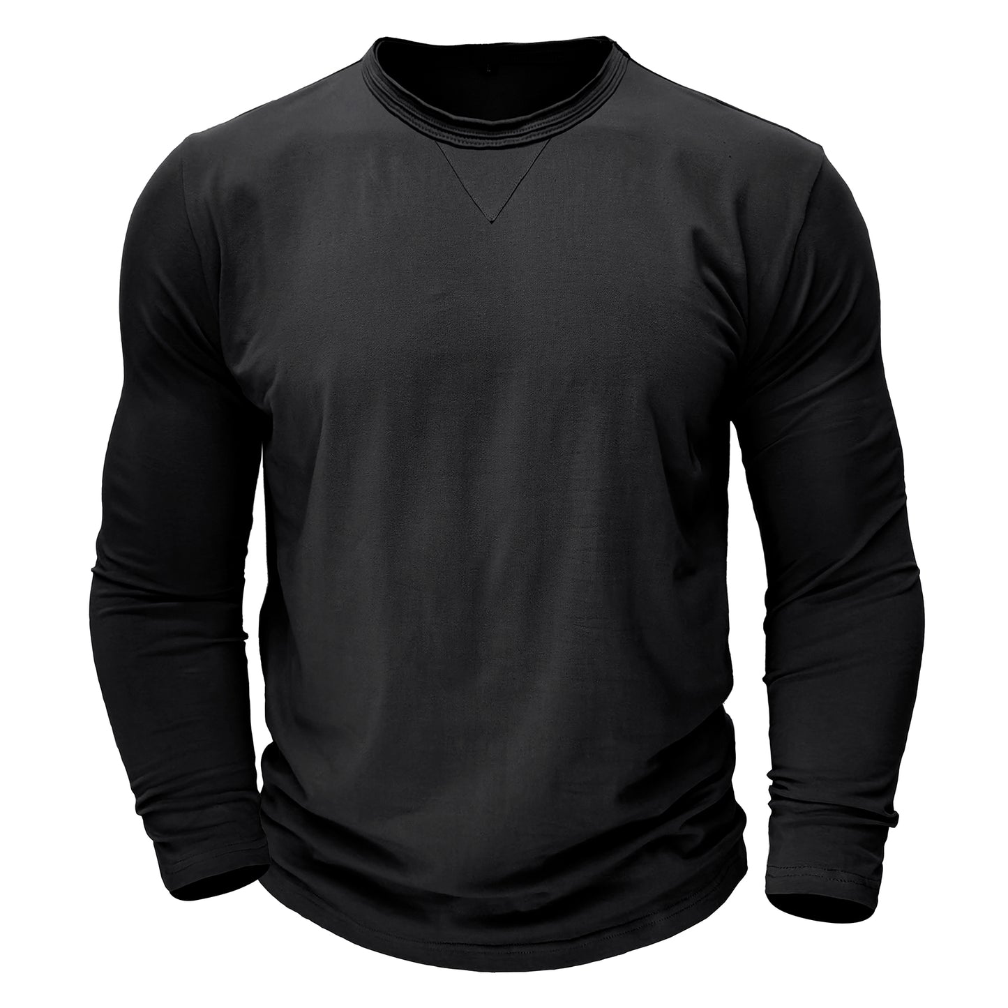 Men's Solid Color Round Neck Long Sleeve T-Shirt Denim Blue