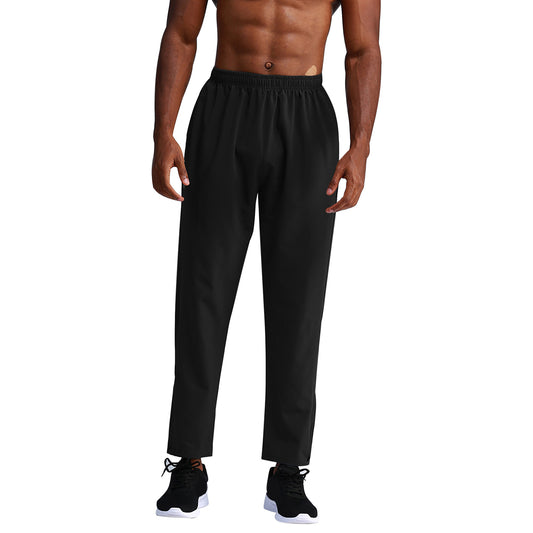 Men's solid color woven straight leg casual pants black