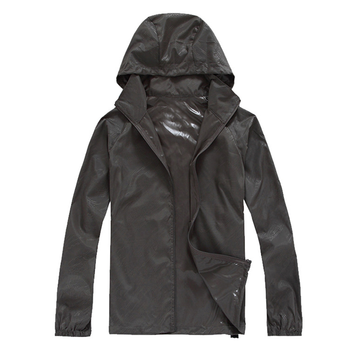 Men's solid color dark pattern zipper hooded waterproof sunscreen suit comes with same color storage bag gray