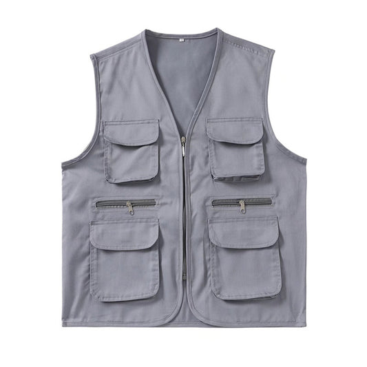 Men's solid color straight tube zipper vest gray