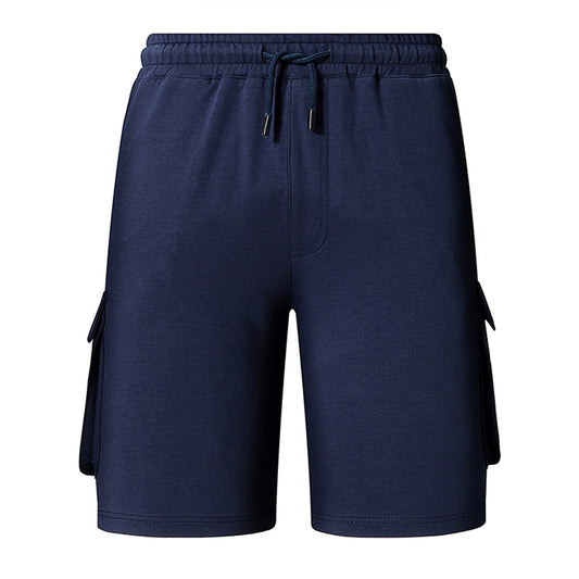 Men's drawstring sports five point casual shorts dark blue