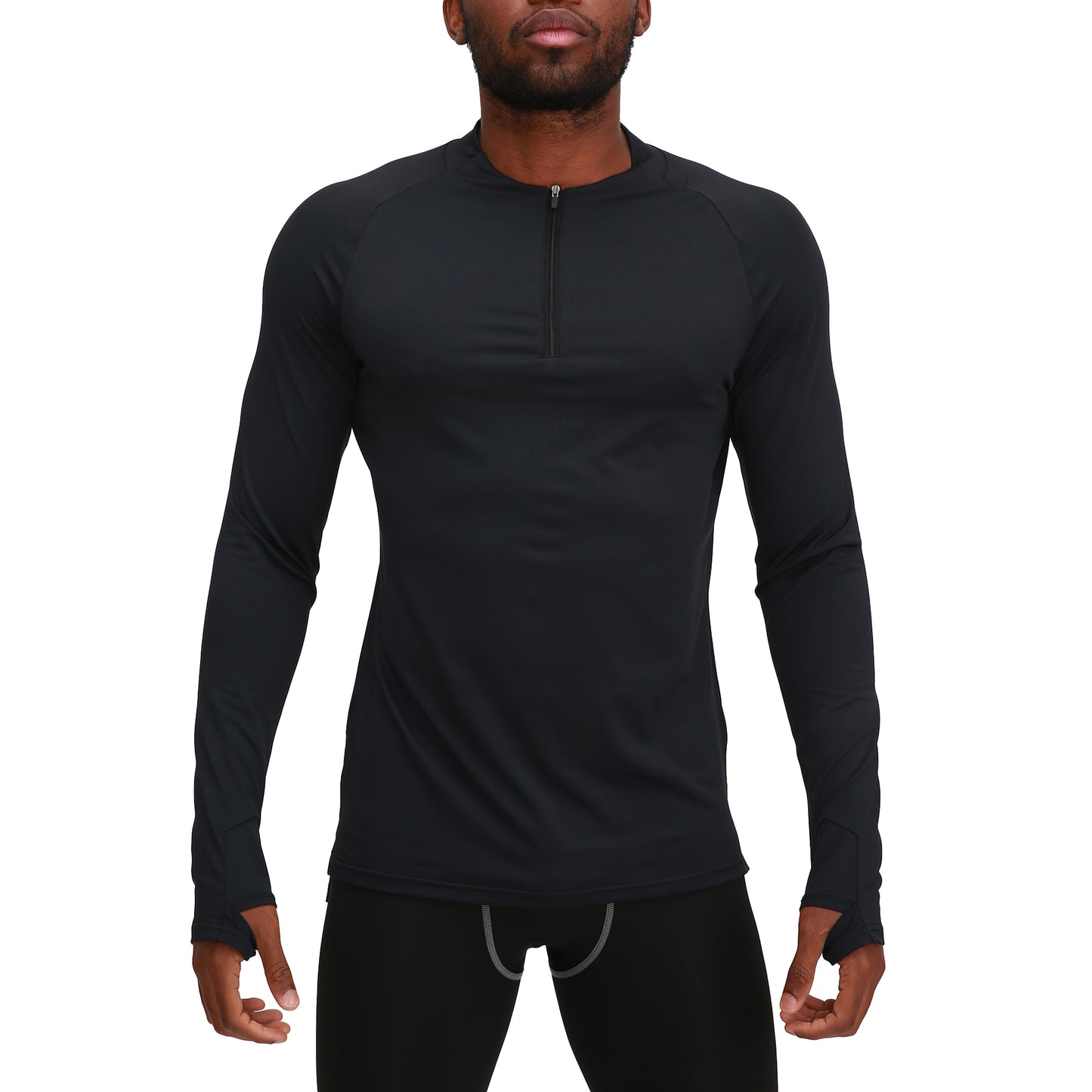 Men's tight fitting round neck long sleeved T-shirt in black