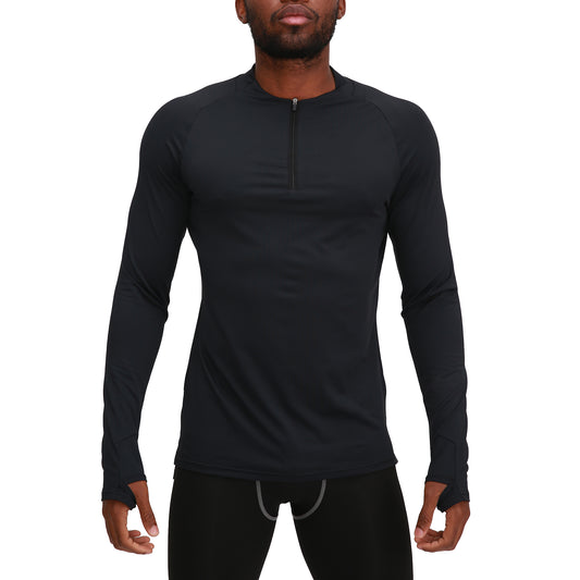 Men's tight fitting round neck long sleeved T-shirt in black