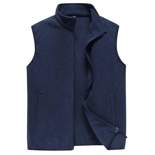 Men's solid color stand up collar vest blue