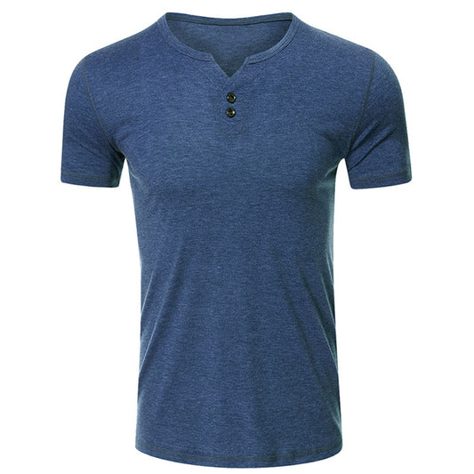 Men's casual solid color T-shirt blue