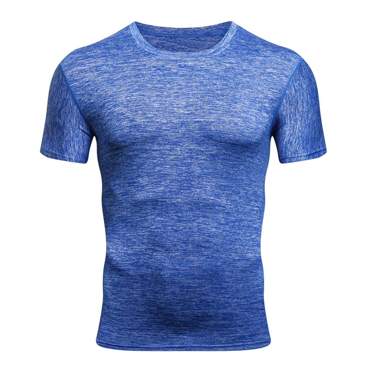 Men's solid color round neck tight-fitting quick-drying short-sleeved T-shirt navy blue