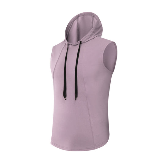 Men's hooded solid slim-fit sports vest gray purple