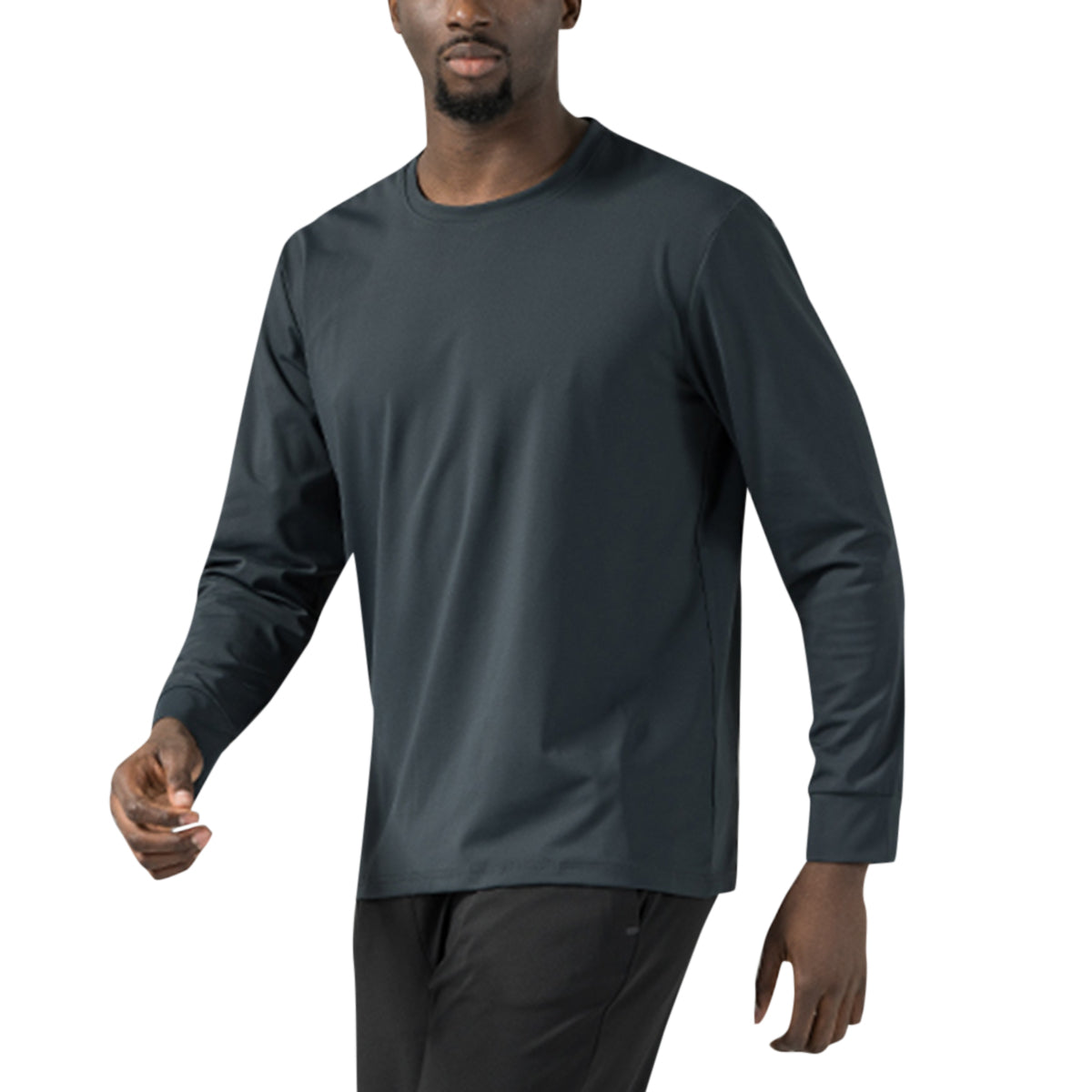 Men's Solid Color Round Neck Long Sleeve T-Shirt Dark Gray