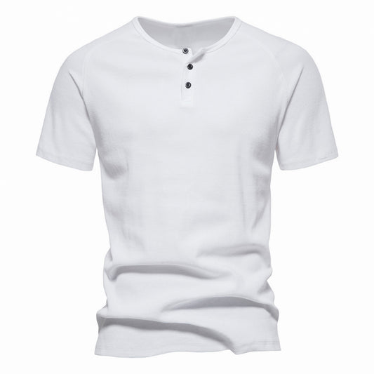 Men's solid color V-neck short-sleeved T-shirt blue