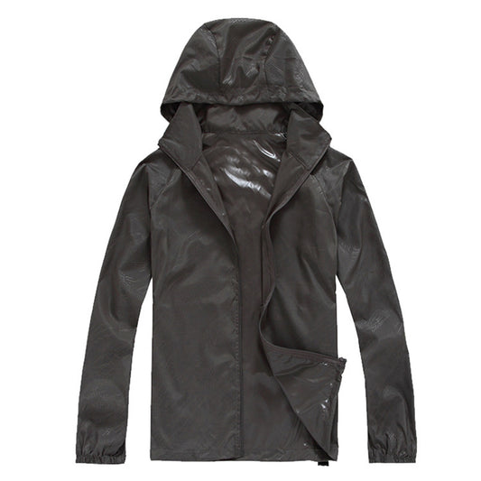 Men's solid color dark pattern zipper hooded waterproof sunscreen suit comes with same color storage bag gray