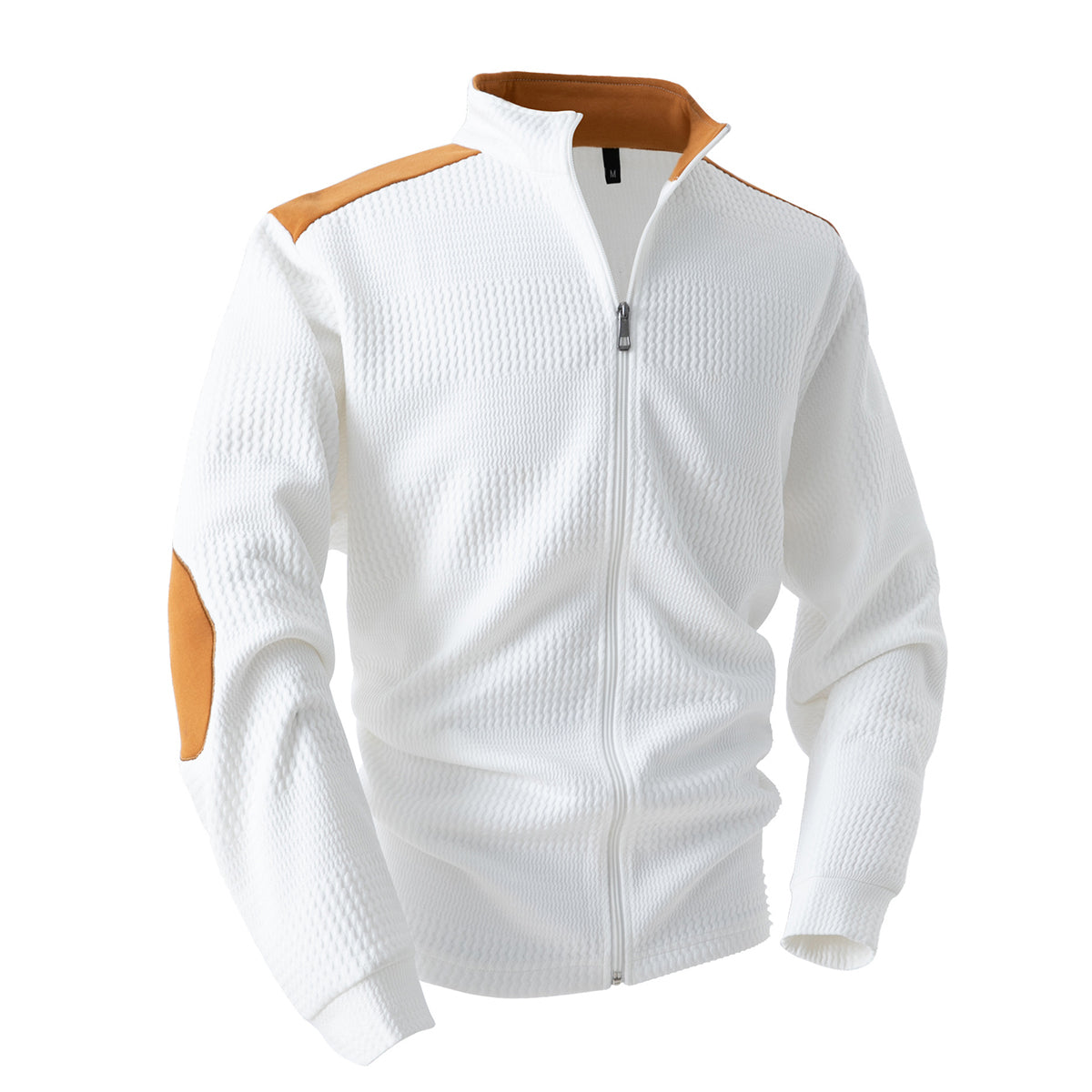 Men's patchwork collar zip long sleeve t-shirt white