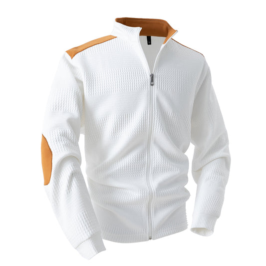 Men's patchwork collar zip long sleeve t-shirt white
