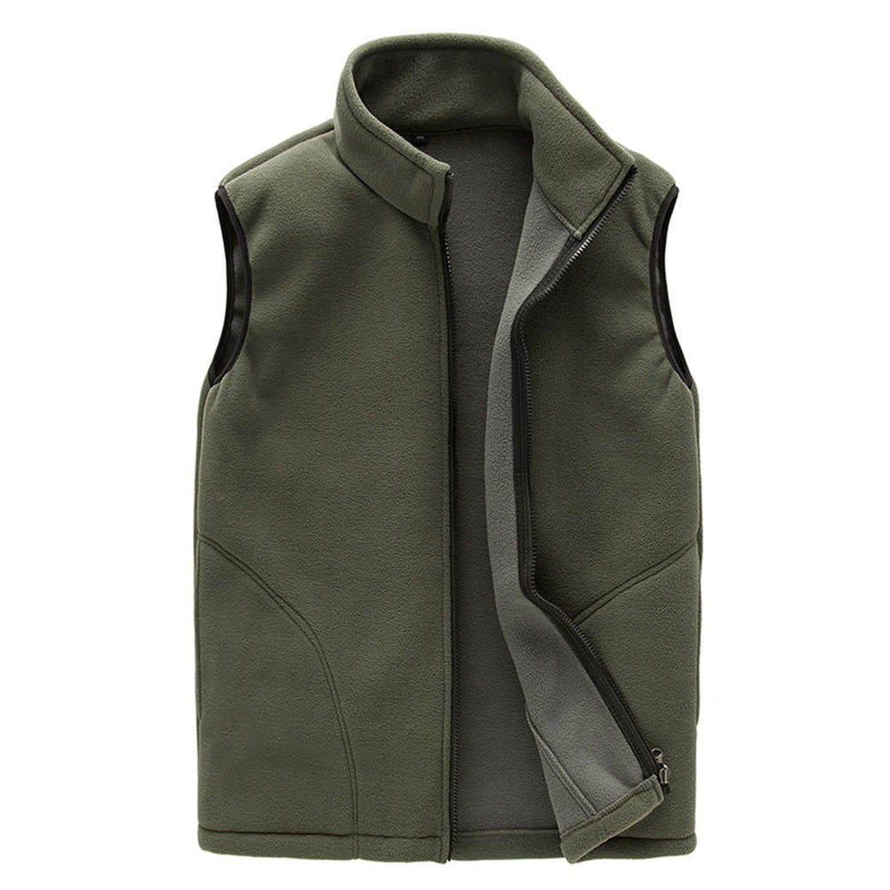 Men's solid color zipper vest in deep military green