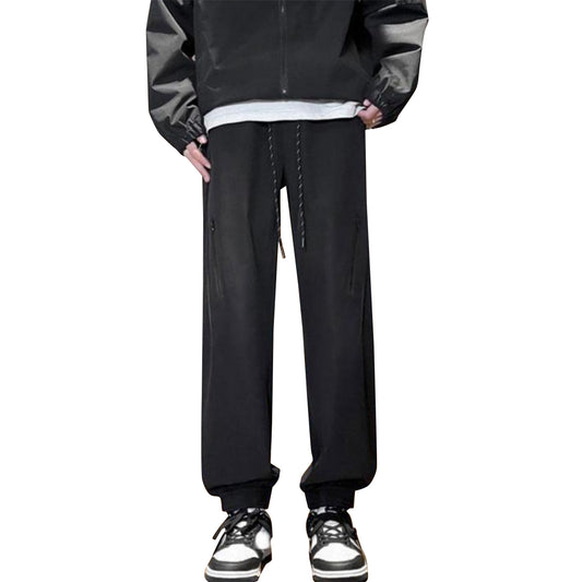 Men's solid color cuffed casual pants regular black