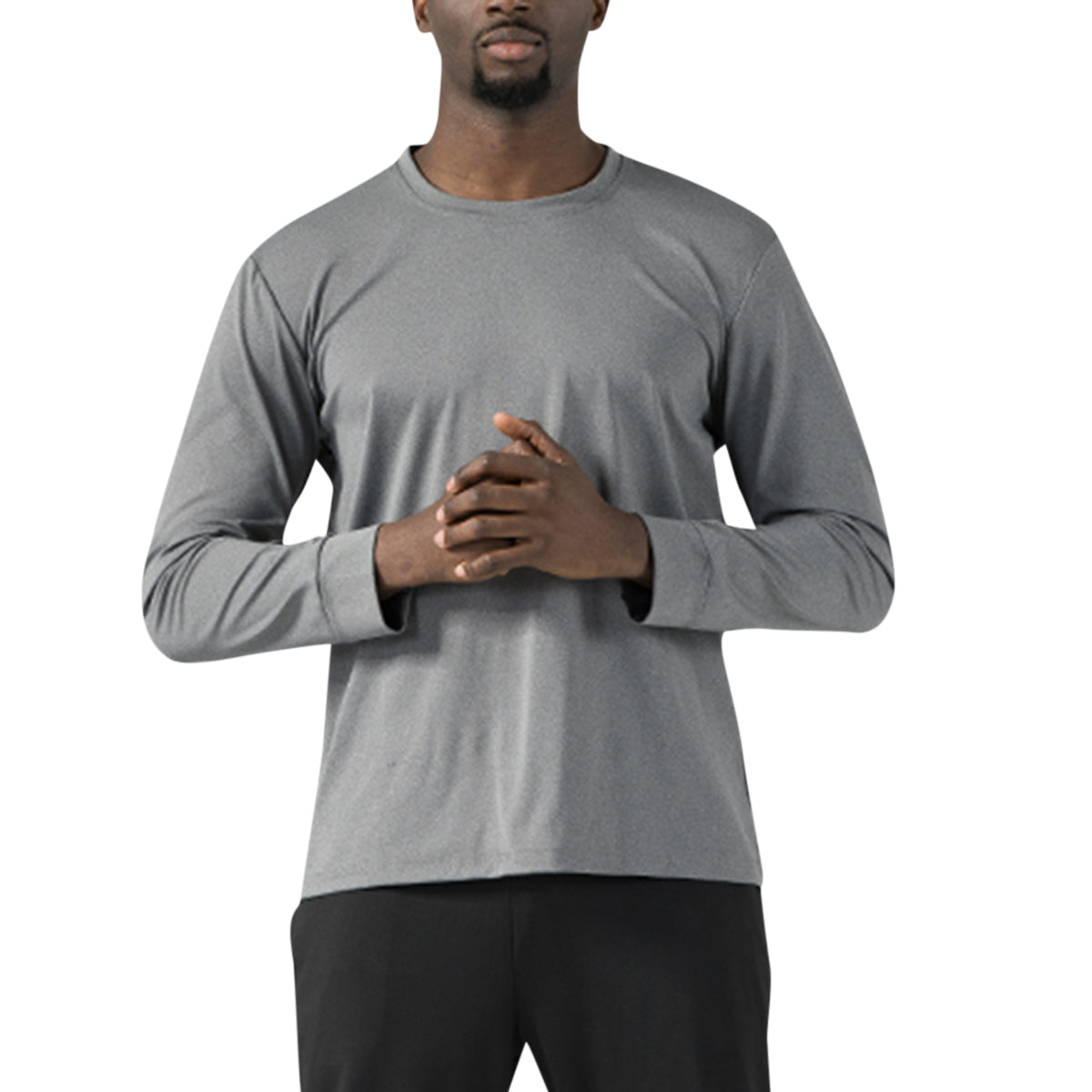 Men's Solid Color Round Neck Long Sleeve T-Shirt Dark Blue