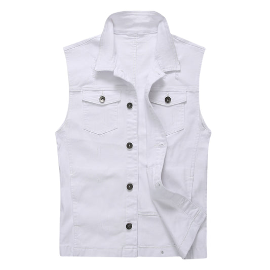 Men's ripped denim vest white