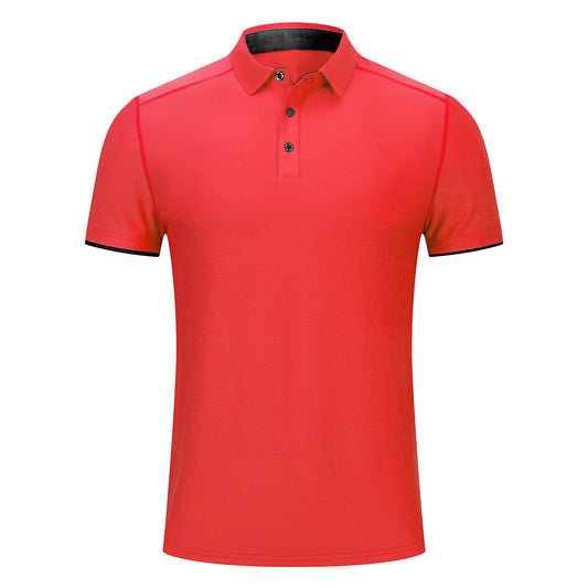 Men's solid color quick drying POO collar short sleeved T-shirt in Chinese red