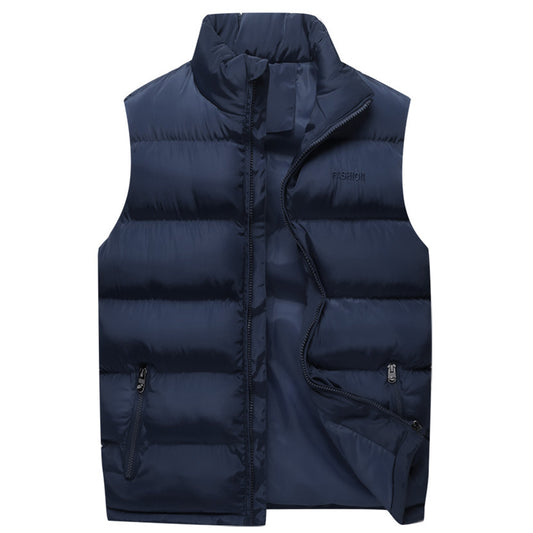 Men's autumn and winter casual plus size solid color stand up collar cotton vest dark blue