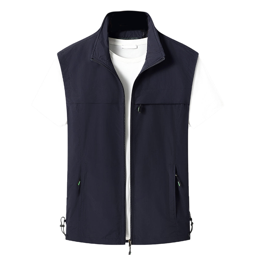 Men's solid color zipper vest navy blue
