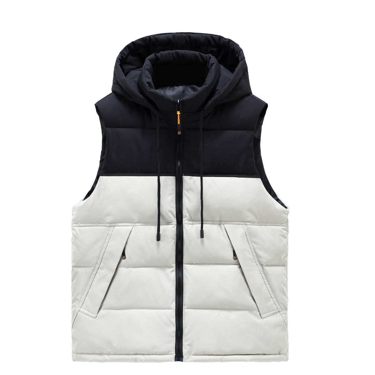 Men's color blocked hooded cotton jacket vest milk white