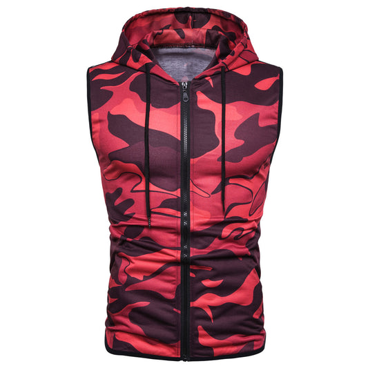 Men's camouflage zipper hooded vest vest red camouflage