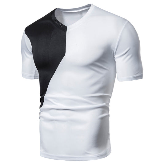 Men's Solid Color Splicing Casual Sports T-Shirt White