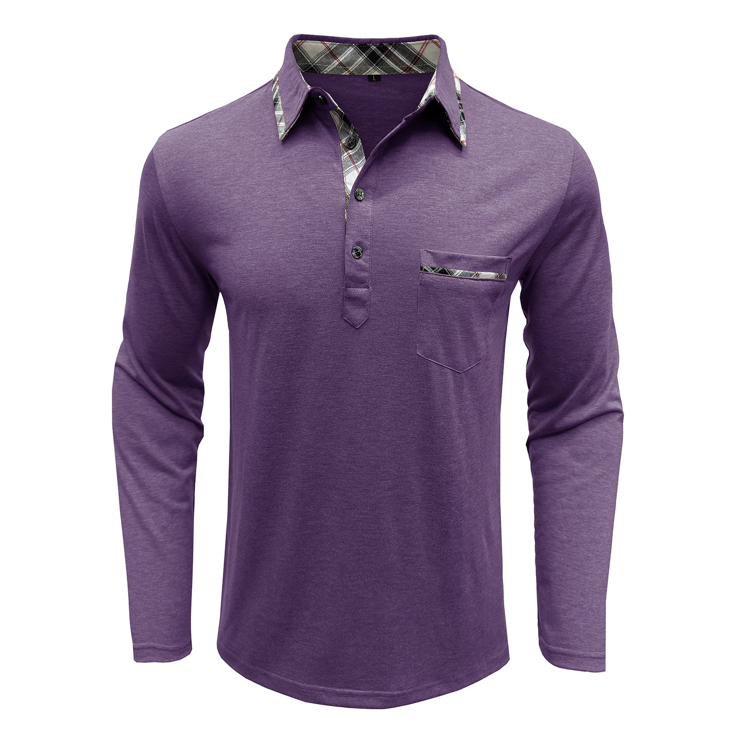 Men's lapel long-sleeved slim T-shirt purple