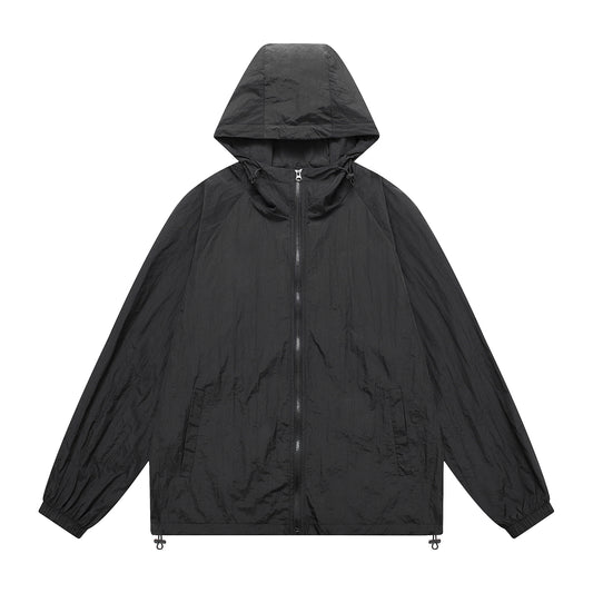 Men's solid color hooded long sleeved sunscreen suit black